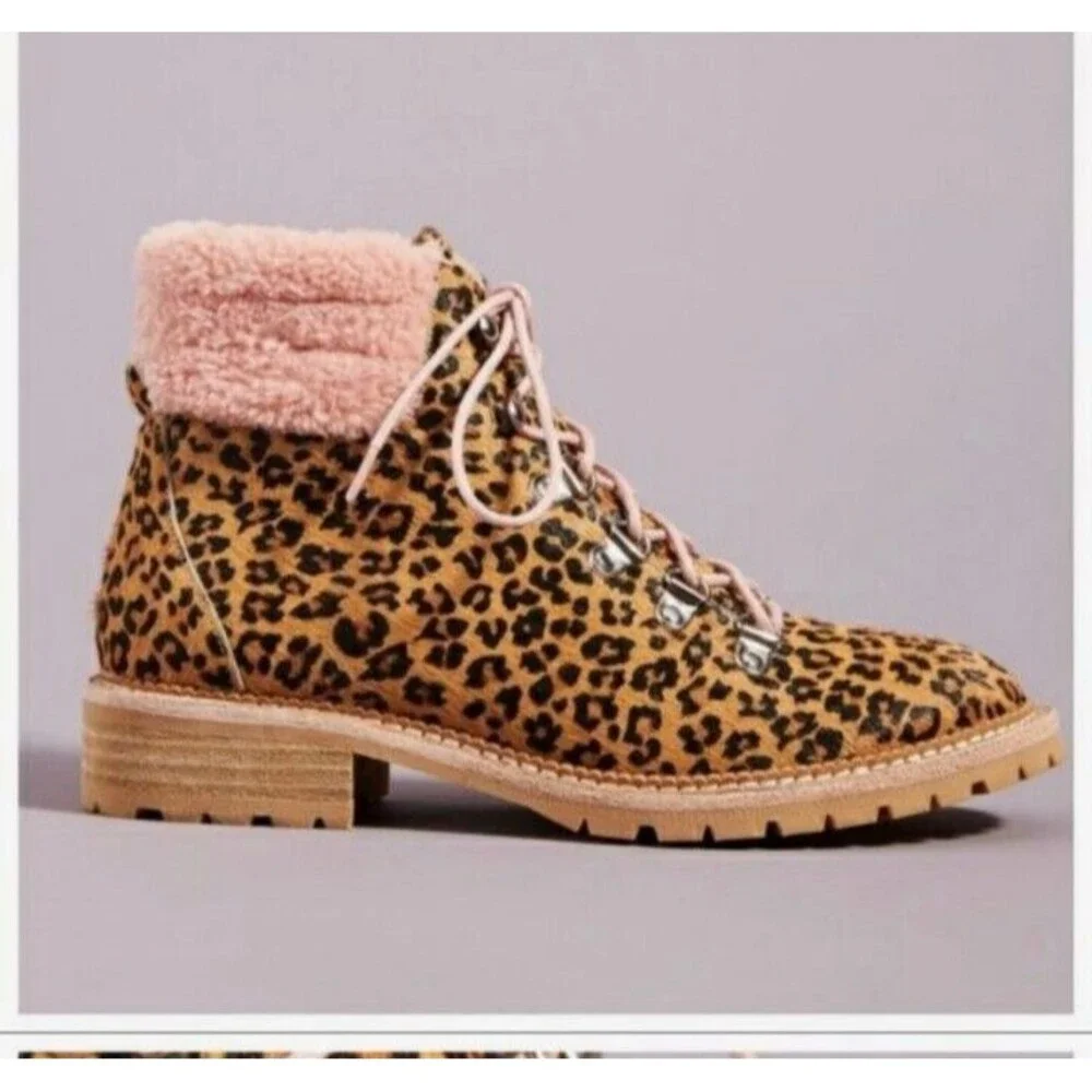 Silent D‎ Hiker Boots women's 6 Animal Print Leopard Rexi fur lined